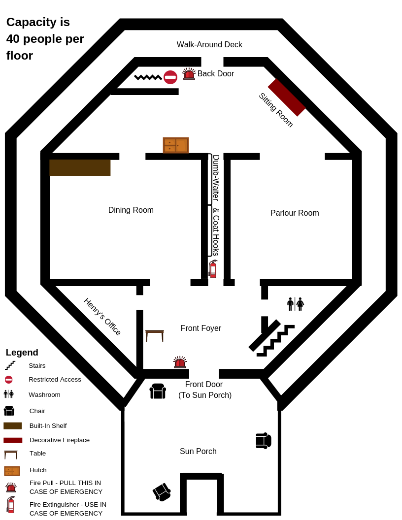 Image of the main floor layout showing fire extinguisher locations